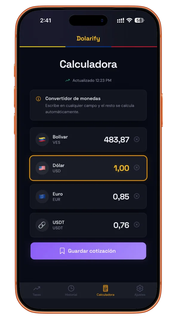 Calculadora multi-moneda — captura de pantalla